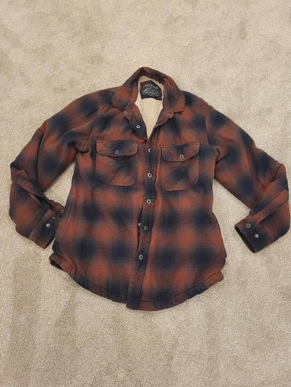 Grizzly Mountain Mens Sherpa Lined Button Up Flannel Jacket Size Medium